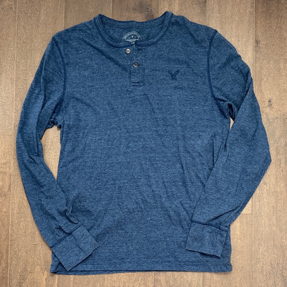 American Eagle Outfitters Blue Long Sleeve Henley